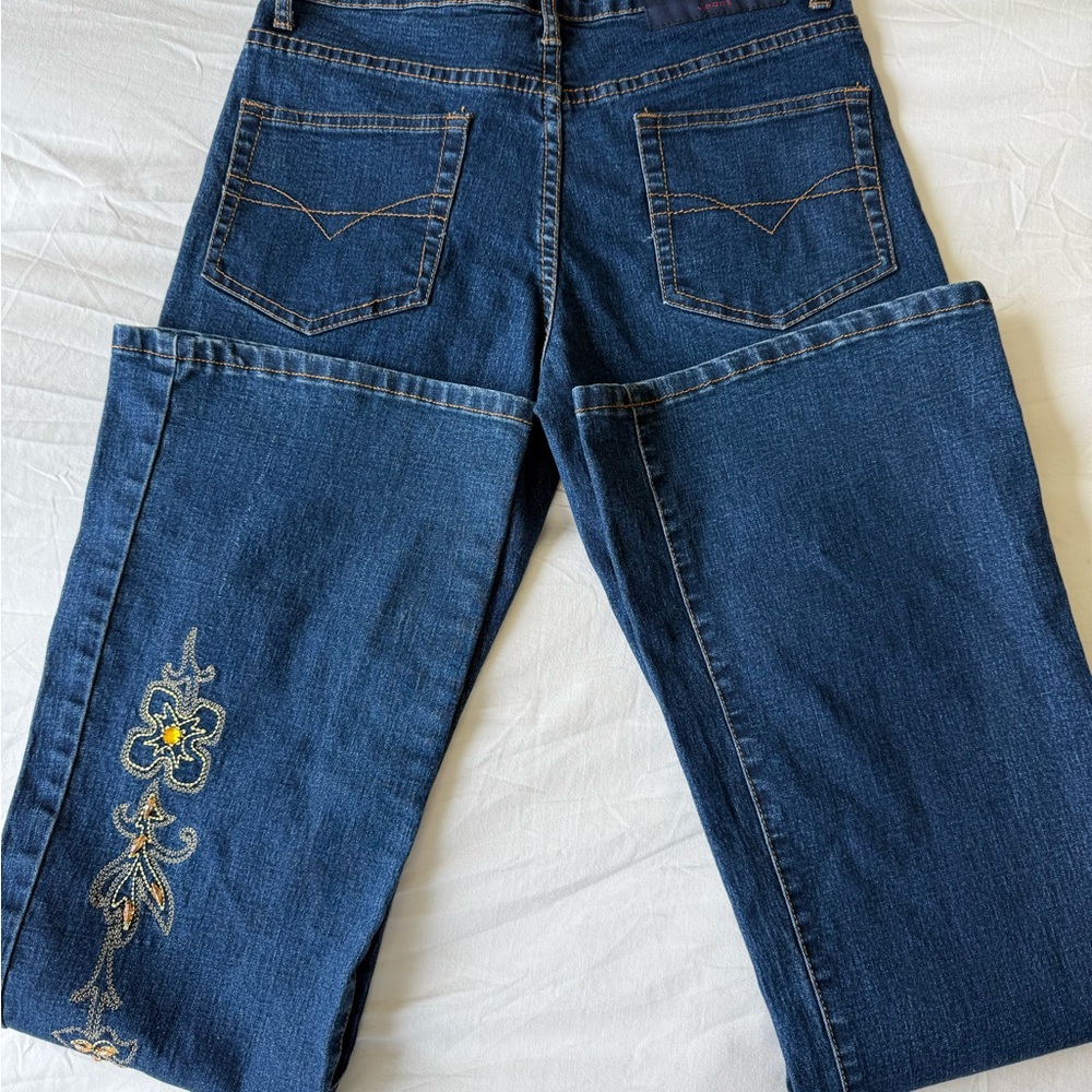 Y2K Lei Blue Flared Jeans with Embroidery